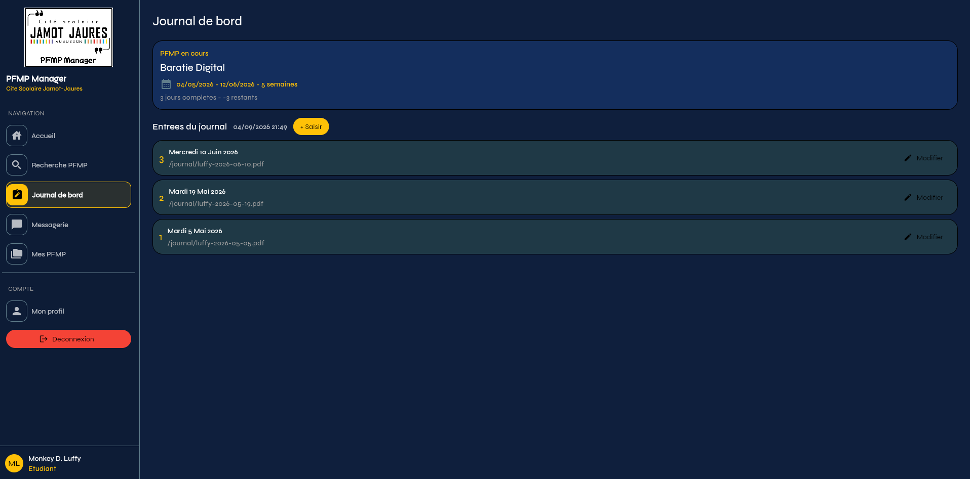 PFMP Manager — Daily log